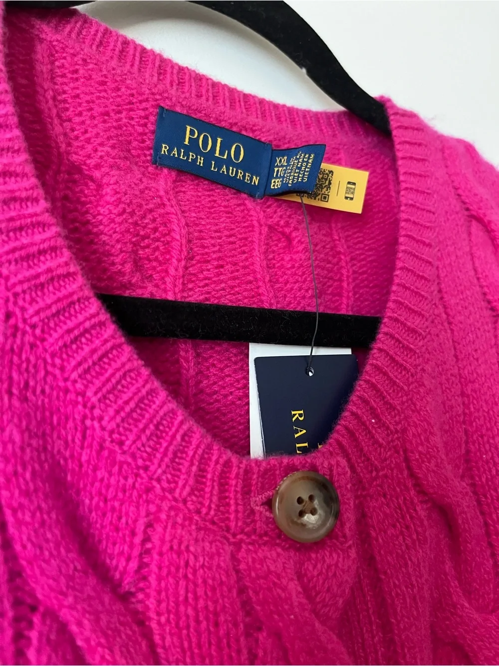 Ralph Lauren Hot Pink Cable Knit Button Cardigan
